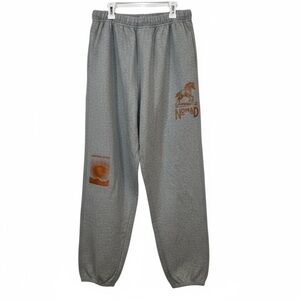 Nomad Heather Grey Sweatpants joggers drawstring & graphic to legs NWOT